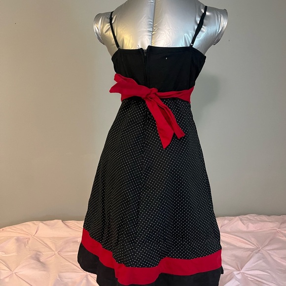 Ruby Rox Black Polka Dot Mini Dress with Red Bow - Picture 2 of 3